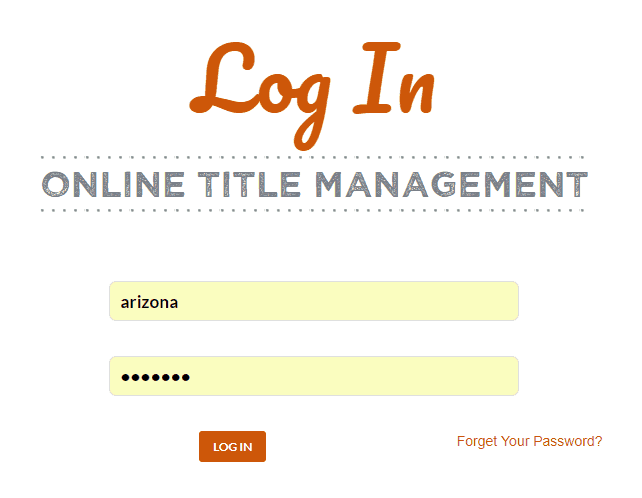 Online Title Management Portal Title Login View